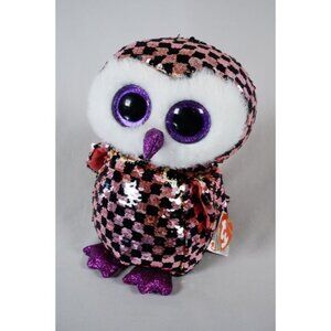 Ty Beanie Babies 9" Flippables Checks The Owl Pink Gold Glitter Sequin Plush